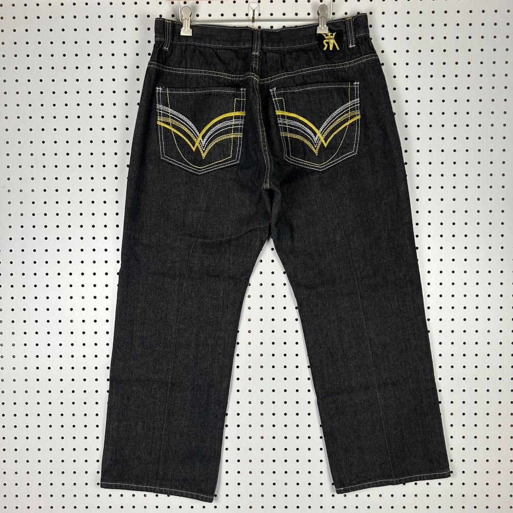Red Ape Black Denim Jeans 34x29 Gold Skater Embroidered Pockets Baggy Y2K Hip Ho